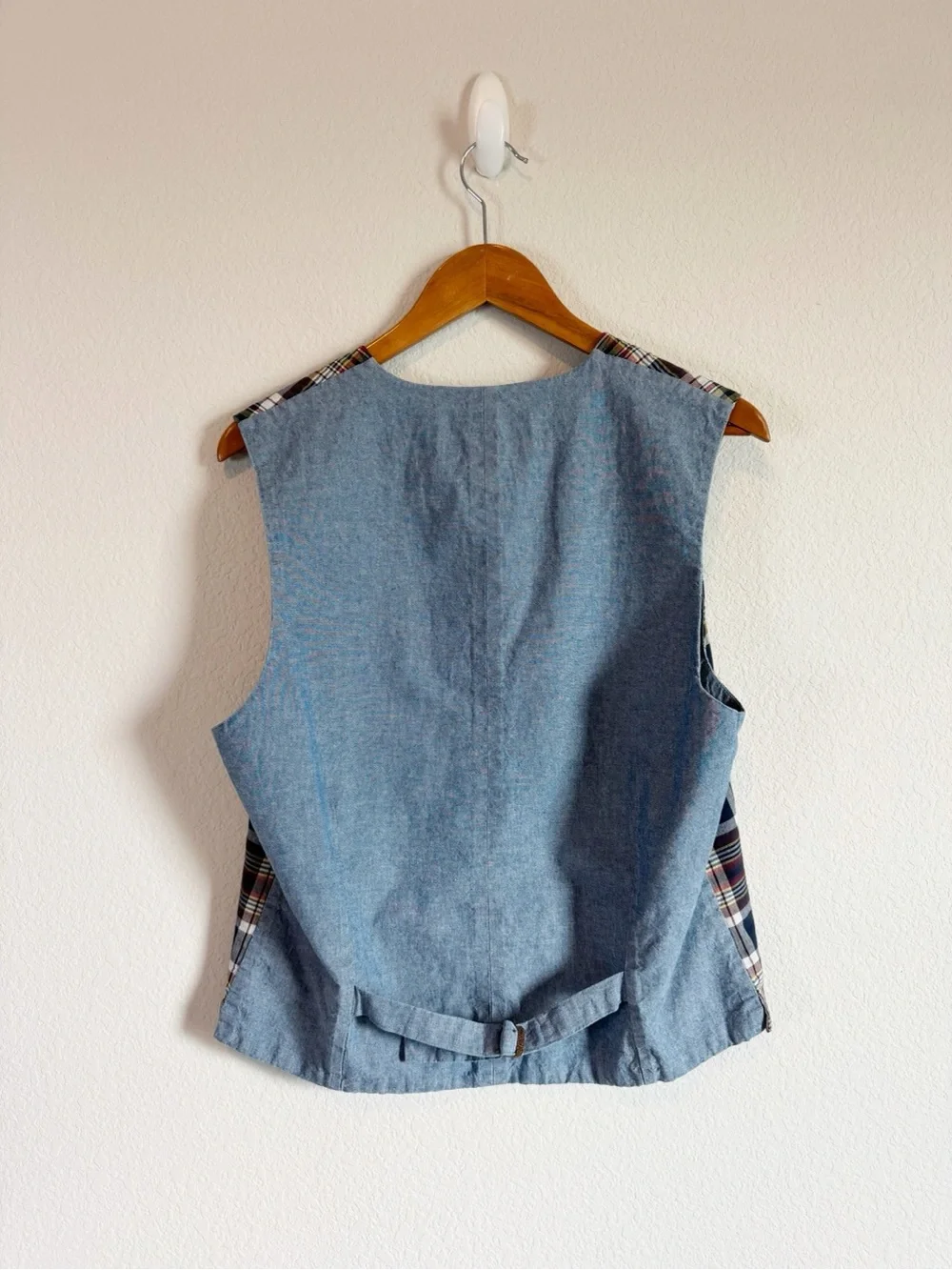 Rugby Ralph Lauren Mens Madras Plaid Chambray Vest Waistcoast Size Medium